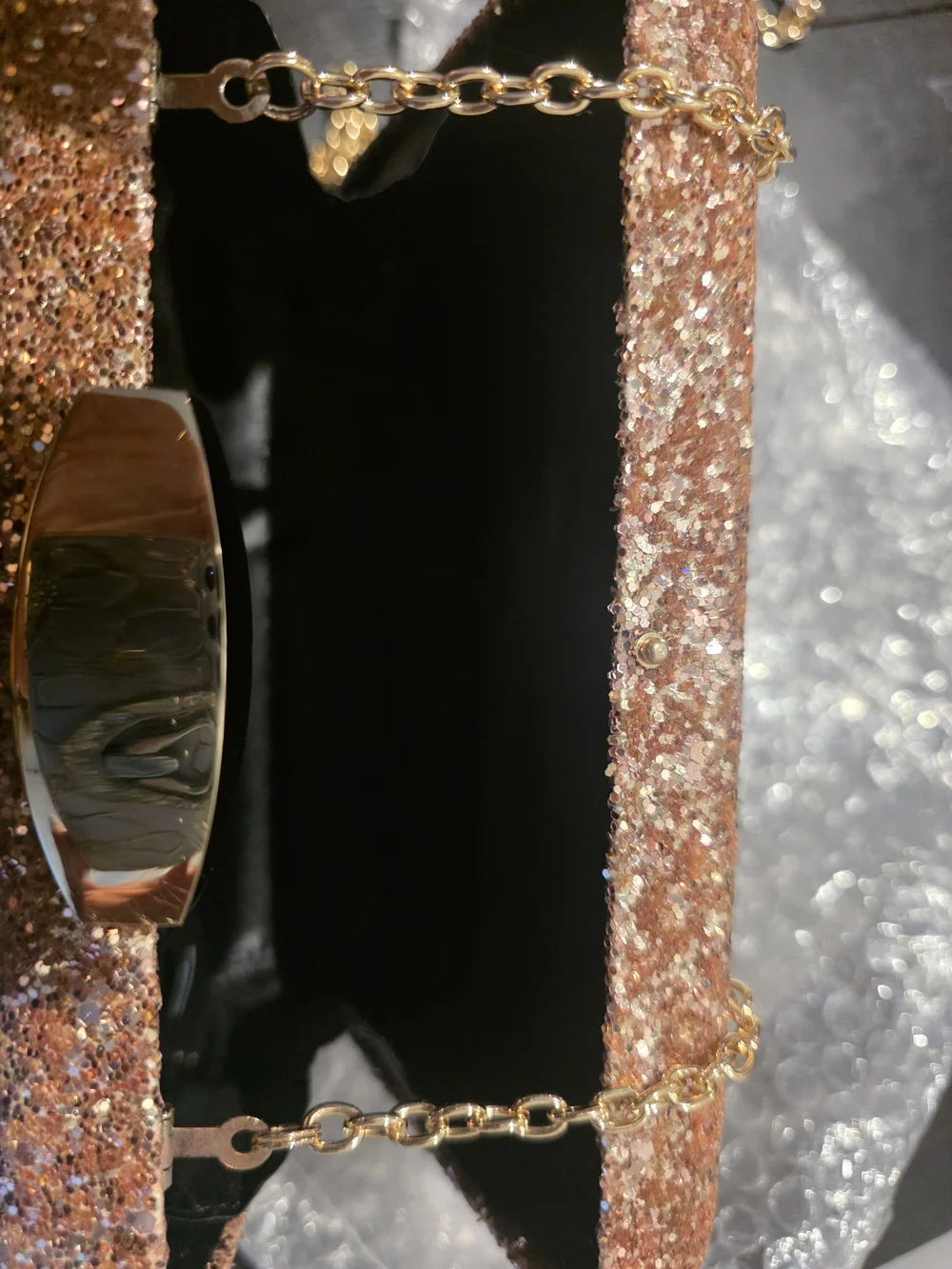 Nordstrom Glitter Ombre Rose GOLD Sparkle Clutch With Gold Strap